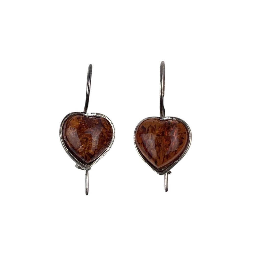 Sterling Silver Hook Pierced Earrings Amber Hearts